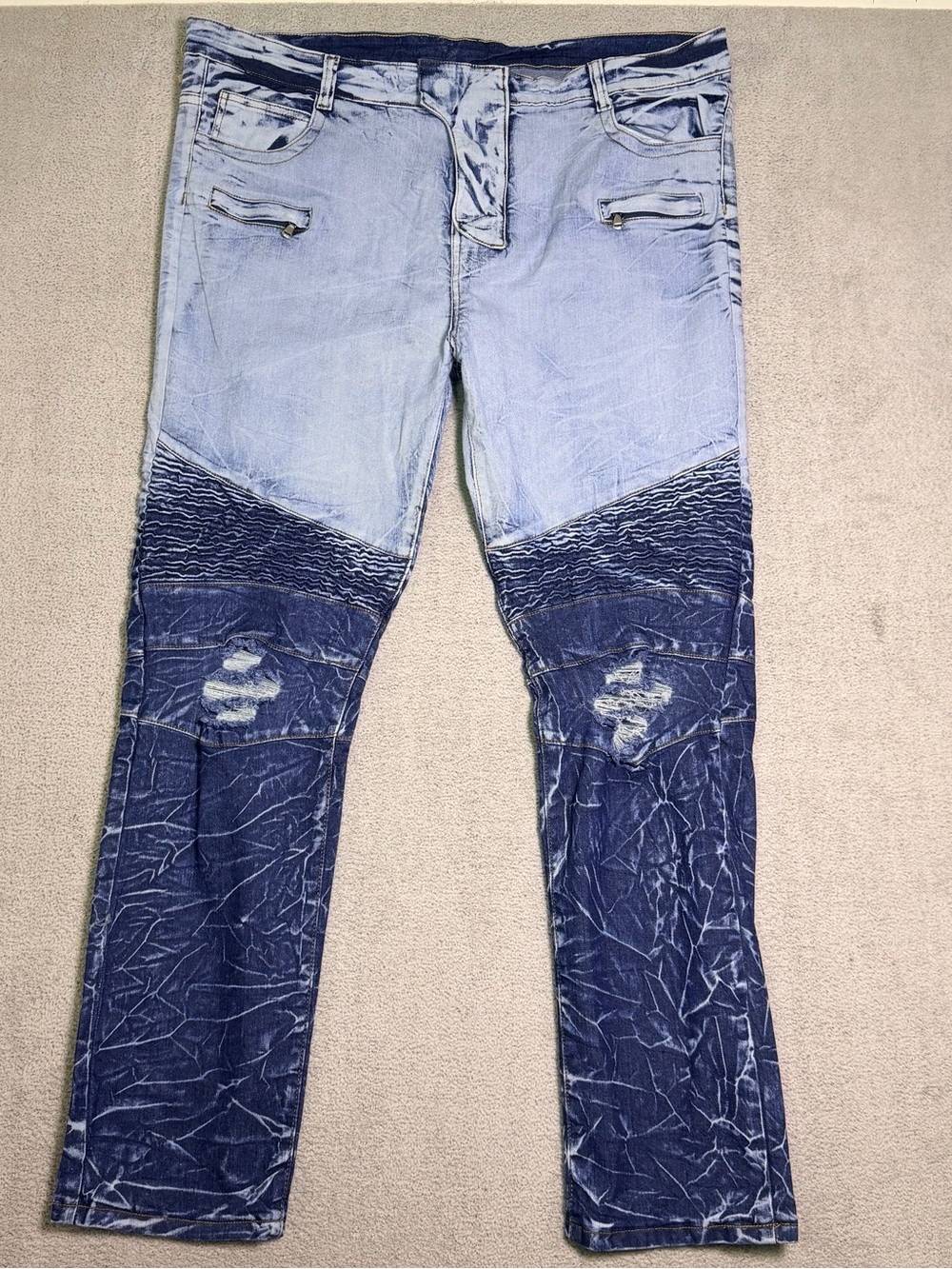 Dant Bulun Moto Biker Jeans Fits 42x31 Tag 38 Blue Acid Wash Distressed Denim